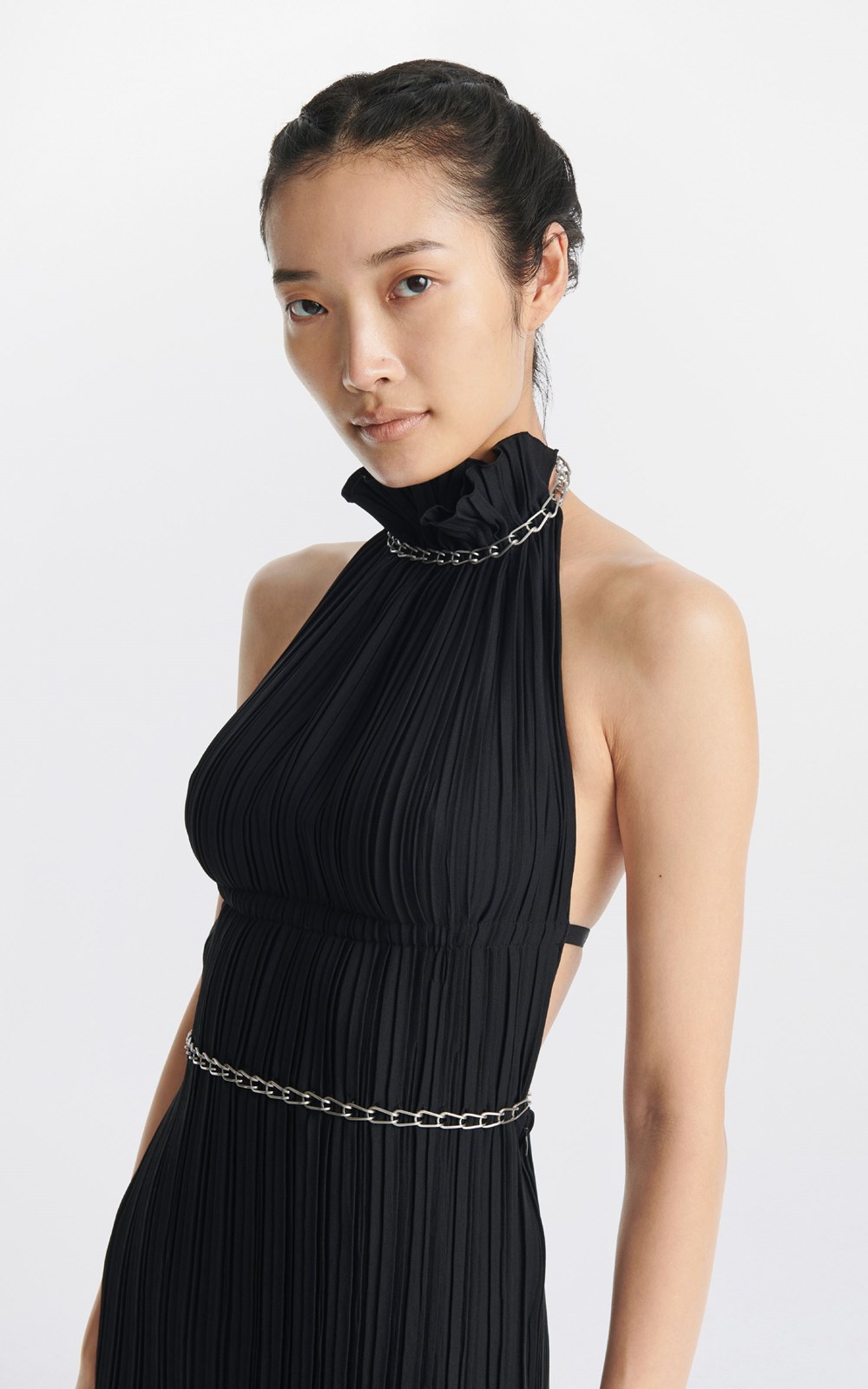CHAIN PLEAT HALTER DRESS by Dion Lee
