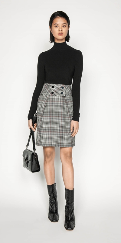 Wool Blend Check Tulip Skirt | Buy Skirts Online - Cue