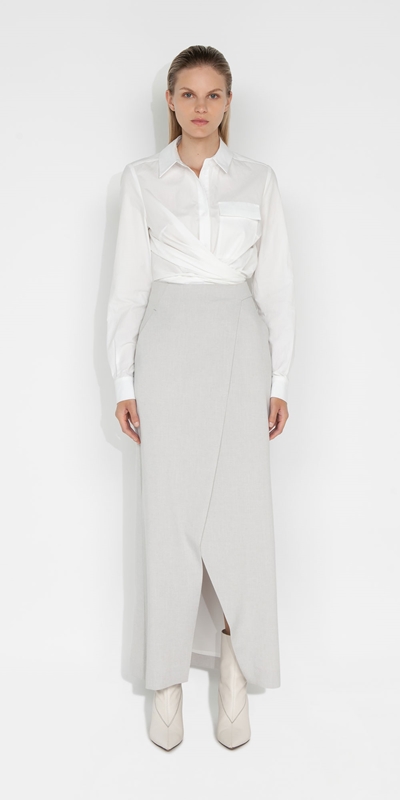 Skirts | Melange Wrap Front Skirt | 900 Light Grey Melange