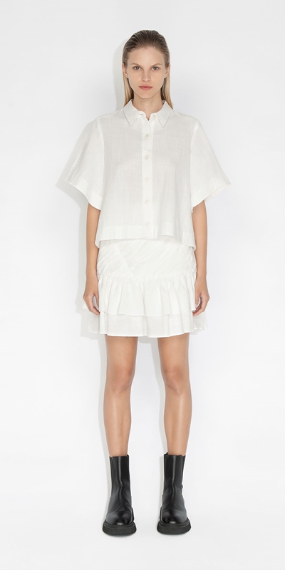 Made in Australia | Crosshatch Cotton Ruched Skirt | 110 Off White