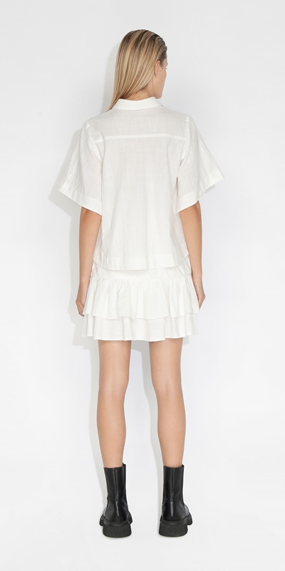 Skirts | Crosshatch Cotton Ruched Skirt | 110 Off White