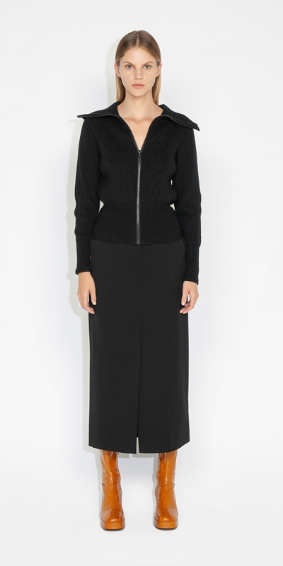 Skirts | Fold Over Waist Midi Skirt | 990 Black