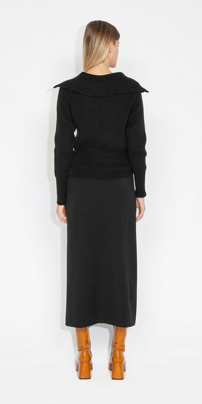 Skirts | Fold Over Waist Midi Skirt | 990 Black
