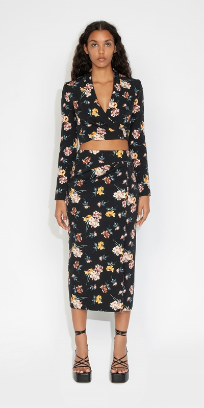 Made in Australia | Floral Wrap Front Skirt | 990 Black