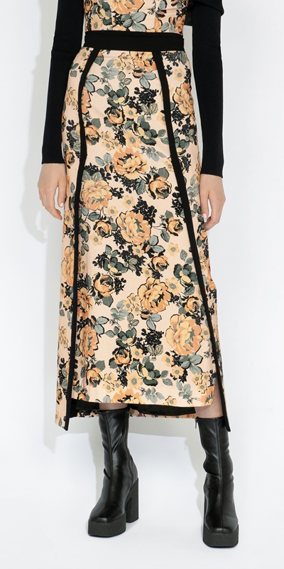 Made in Australia  | Floral Velvet Cord Skirt | 160 Gold