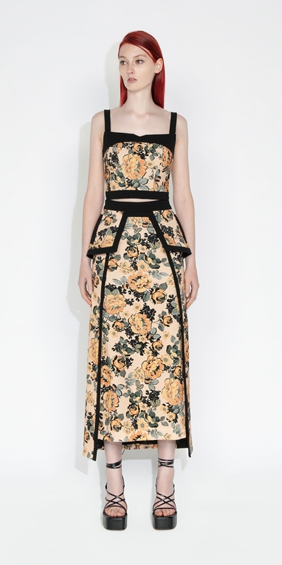 Made in Australia | Floral Velvet Cord Skirt | 160 Gold