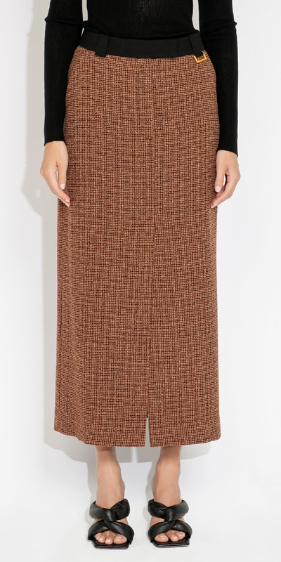 Made in Australia  | Crosshatch Boucle Column Skirt | 285 Rust