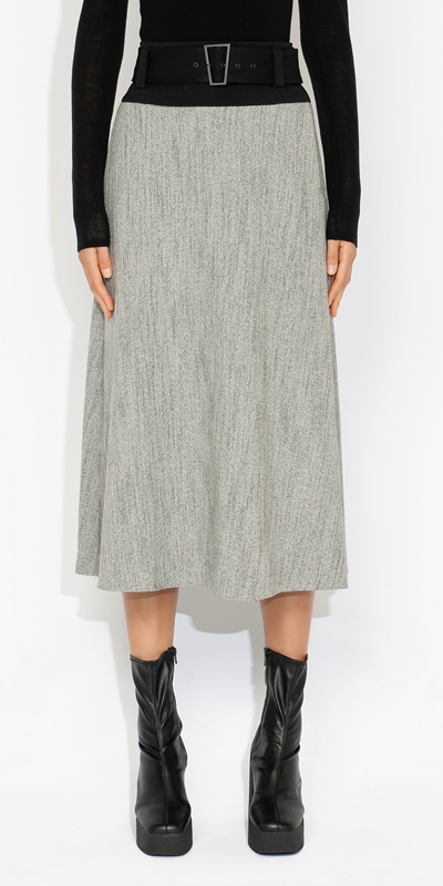Skirts | Herringbone Tweed Midi Skirt | 101 Winter White