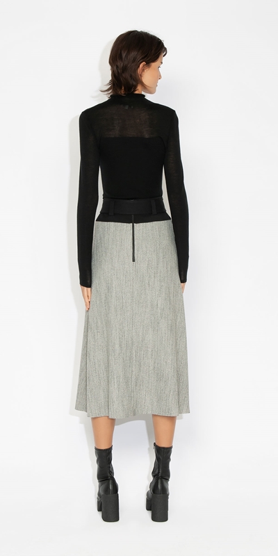 Skirts | Herringbone Tweed Midi Skirt | 101 Winter White
