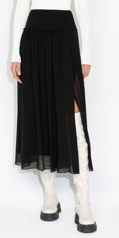 Skirts  | Pleated Georgette Skirt | 990 Black