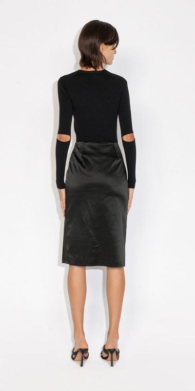 Skirts | Satin Side Split Skirt | 990 Black