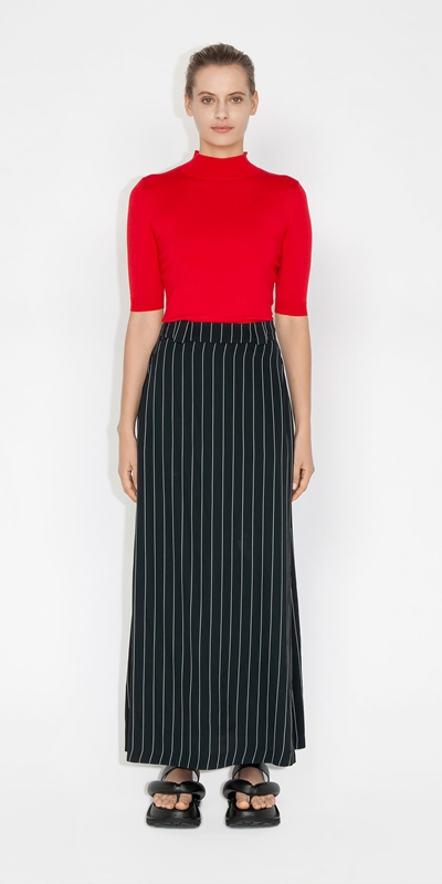 Sale | Drapey Stripe Maxi Skirt | 988 Black/White