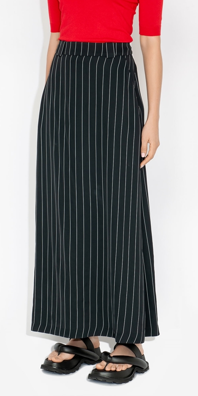 Made in Australia  | Drapey Stripe Maxi Skirt | 988 Black/White