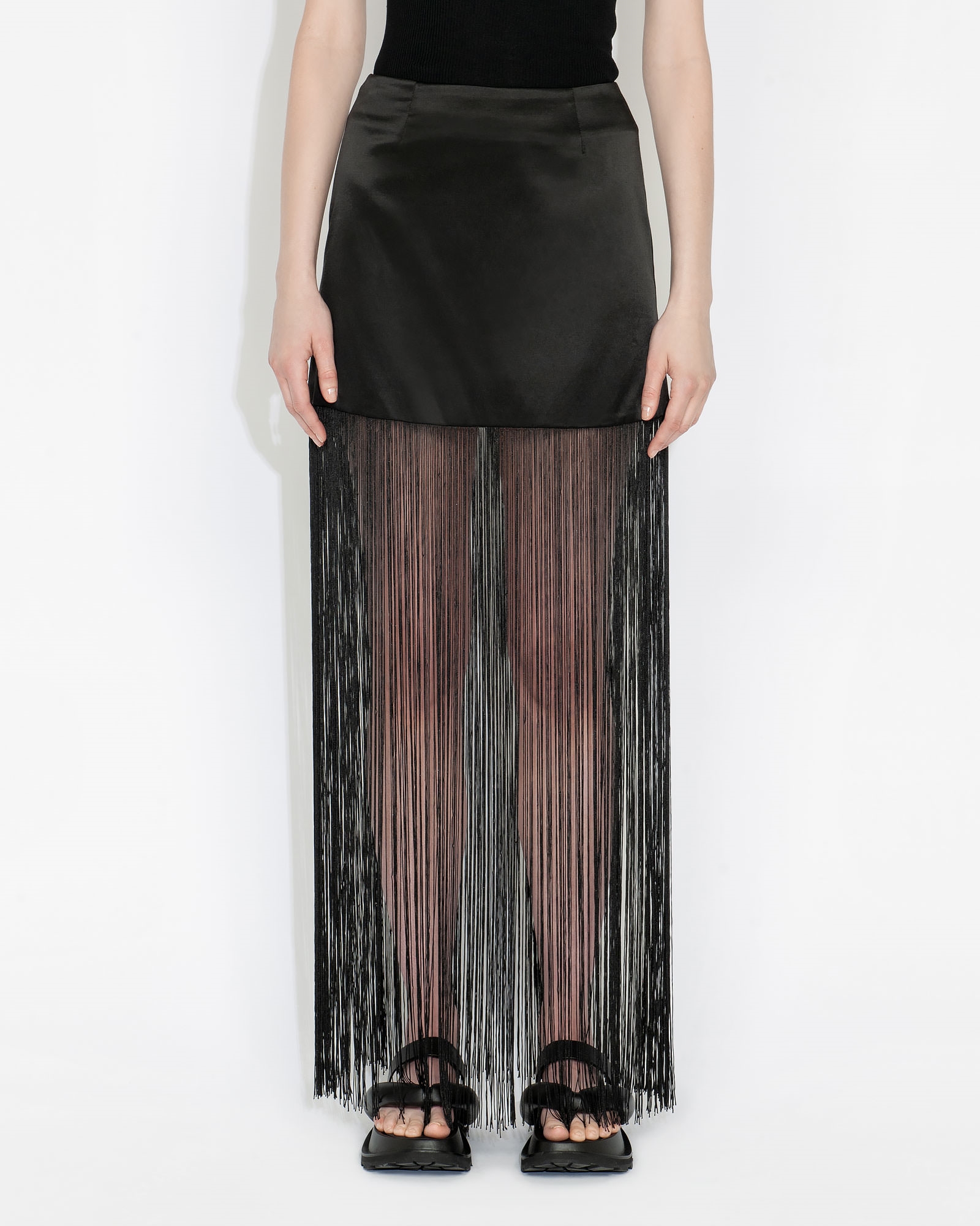 Skirts | Satin Fringe Skirt | 990 Black