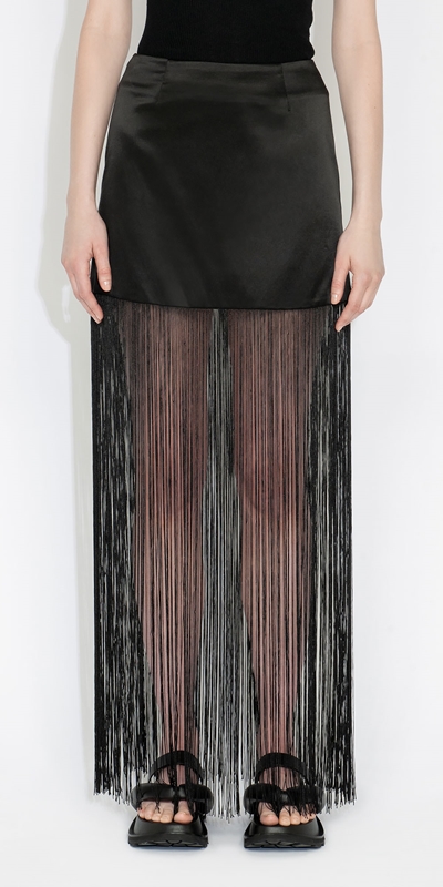 Made in Australia  | Satin Fringe Skirt | 990 Black