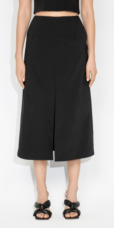 Made in Australia  | Topstitched Split Front Skirt | 990 Black