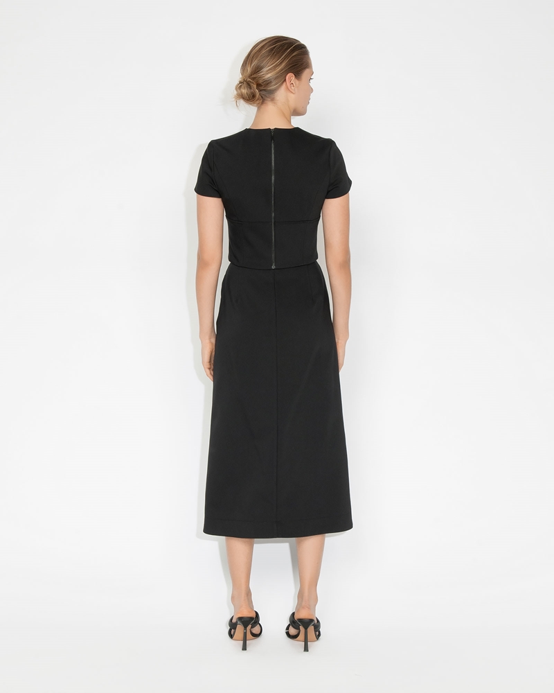 Skirts  | Topstitched Split Front Skirt | 990 Black