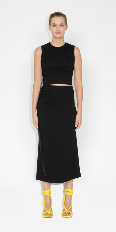 Wear to Work | Textured Jacquard Ruched Skirt | 990 Black