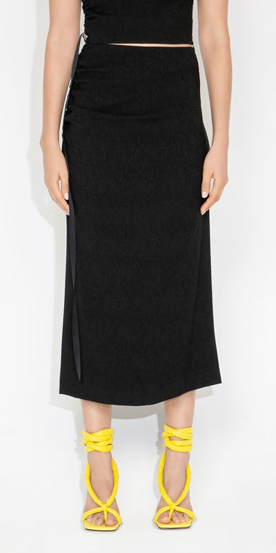 Made in Australia  | Textured Jacquard Ruched Skirt | 990 Black