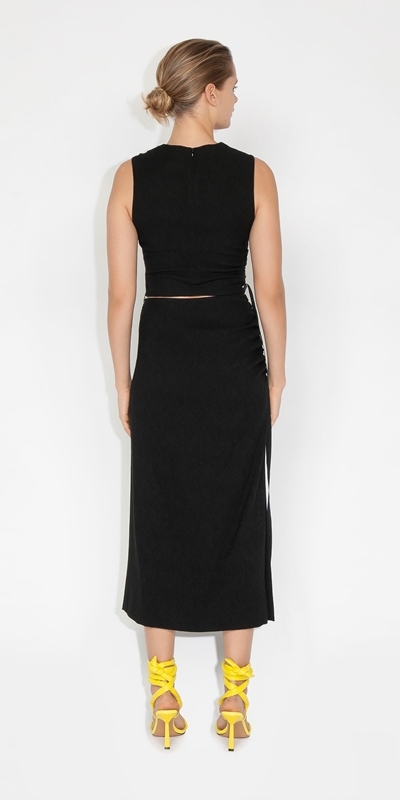 Skirts | Textured Jacquard Ruched Skirt | 990 Black