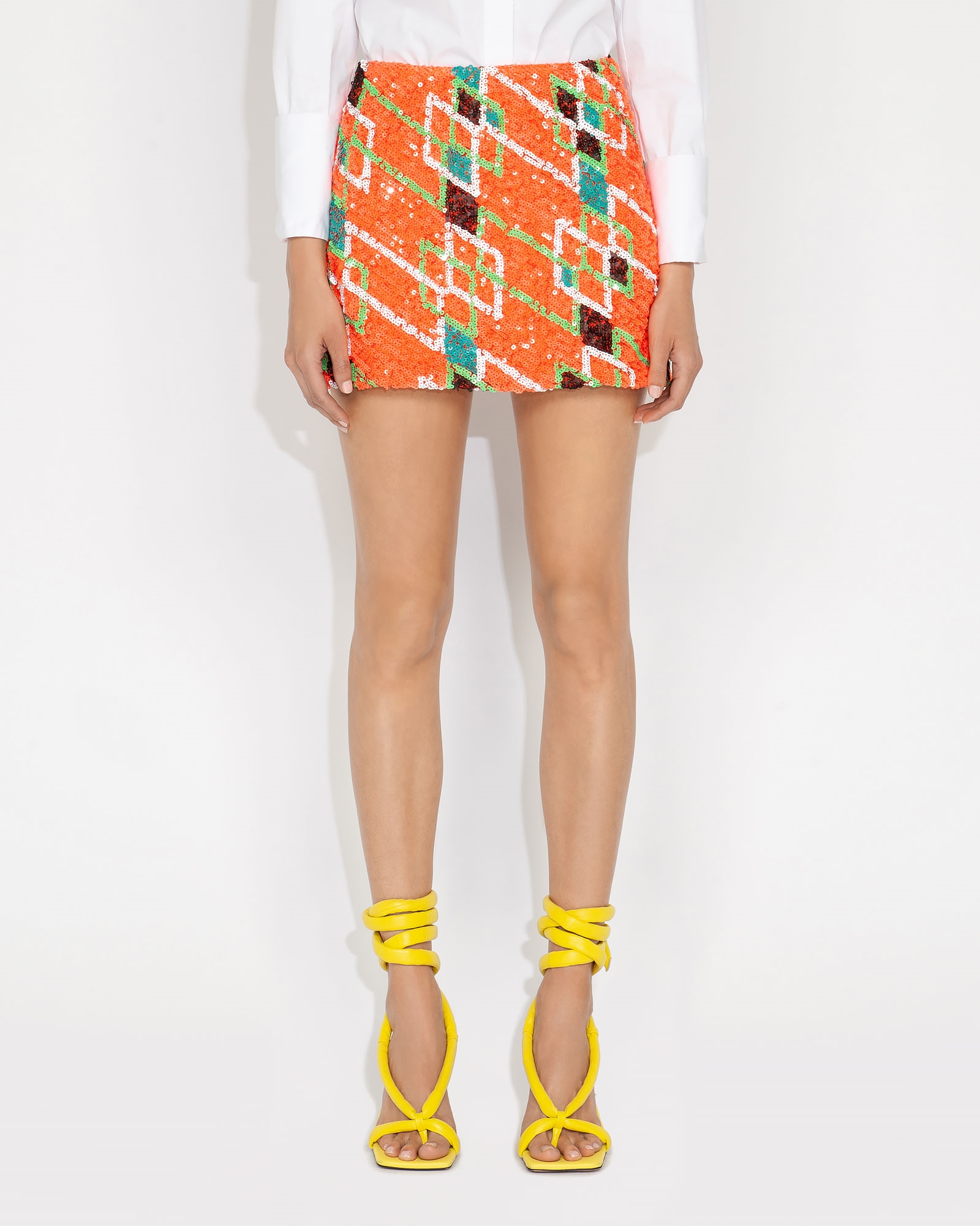 Sale | Graphic Houndstooth Sequin Skirt | 288 Hot Orange