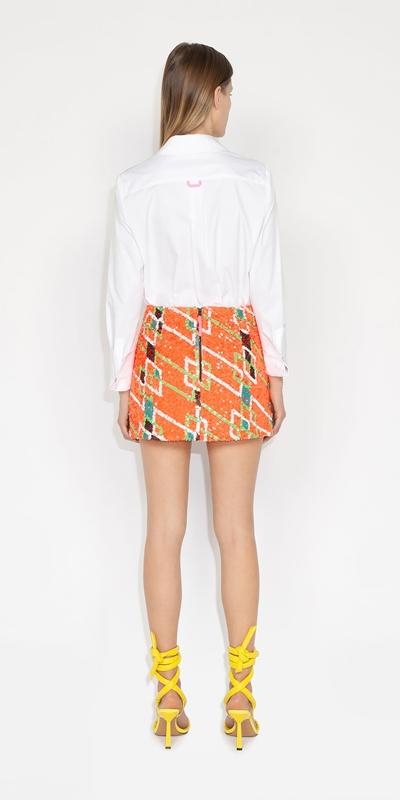 Skirts | Graphic Houndstooth Sequin Skirt | 288 Hot Orange
