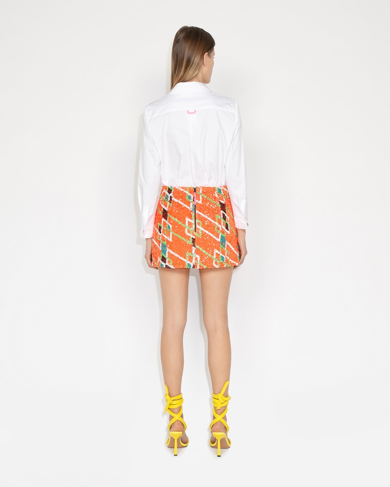 Skirts  | Graphic Houndstooth Sequin Skirt | 288 Hot Orange