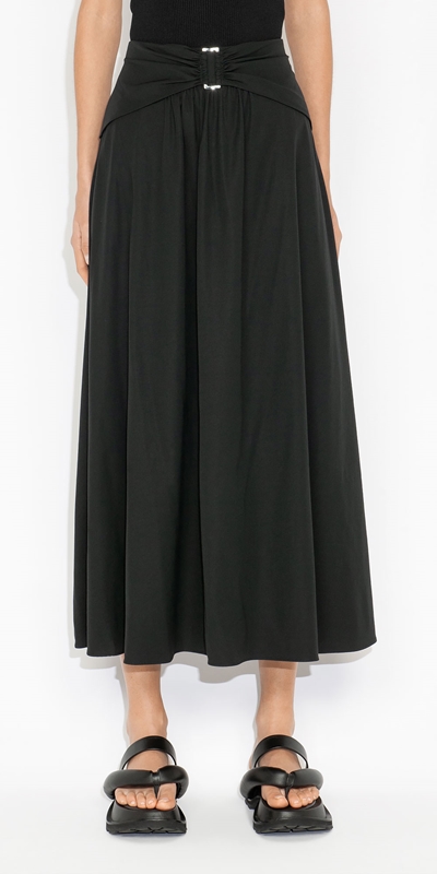 Cue Cares - Sustainable  | Draped Midi Skirt | 990 Black