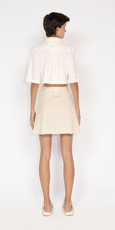 Skirts | Cotton Twill Pleat Front Skirt | 129 Sand