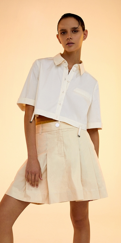 Skirts  | Cotton Twill Pleat Front Skirt | 129 Sand