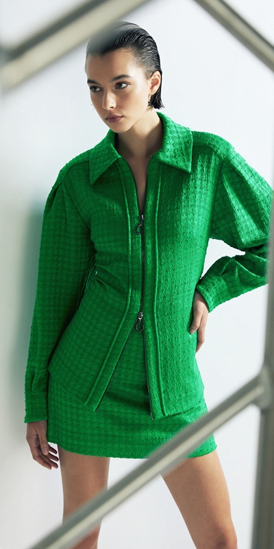 Skirts | Houndstooth Tweed Mini Skirt | 328 Vibrant Green