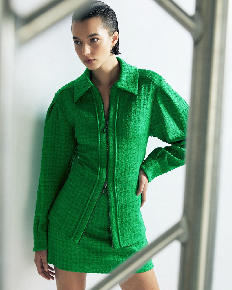 Sale  | Houndstooth Tweed Mini Skirt | 328 Vibrant Green
