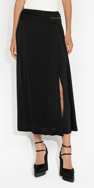 Skirts  | Viscose Midi Wrap Skirt | 990 Black