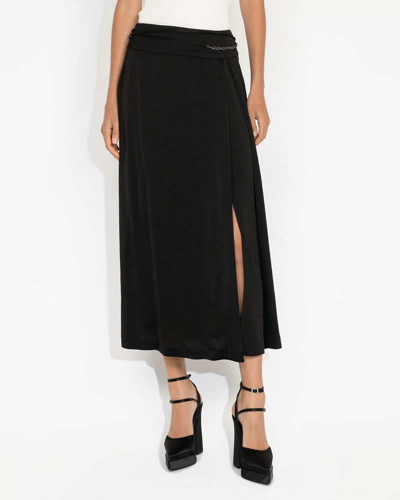 Sale | Viscose Midi Wrap Skirt | 990 Black