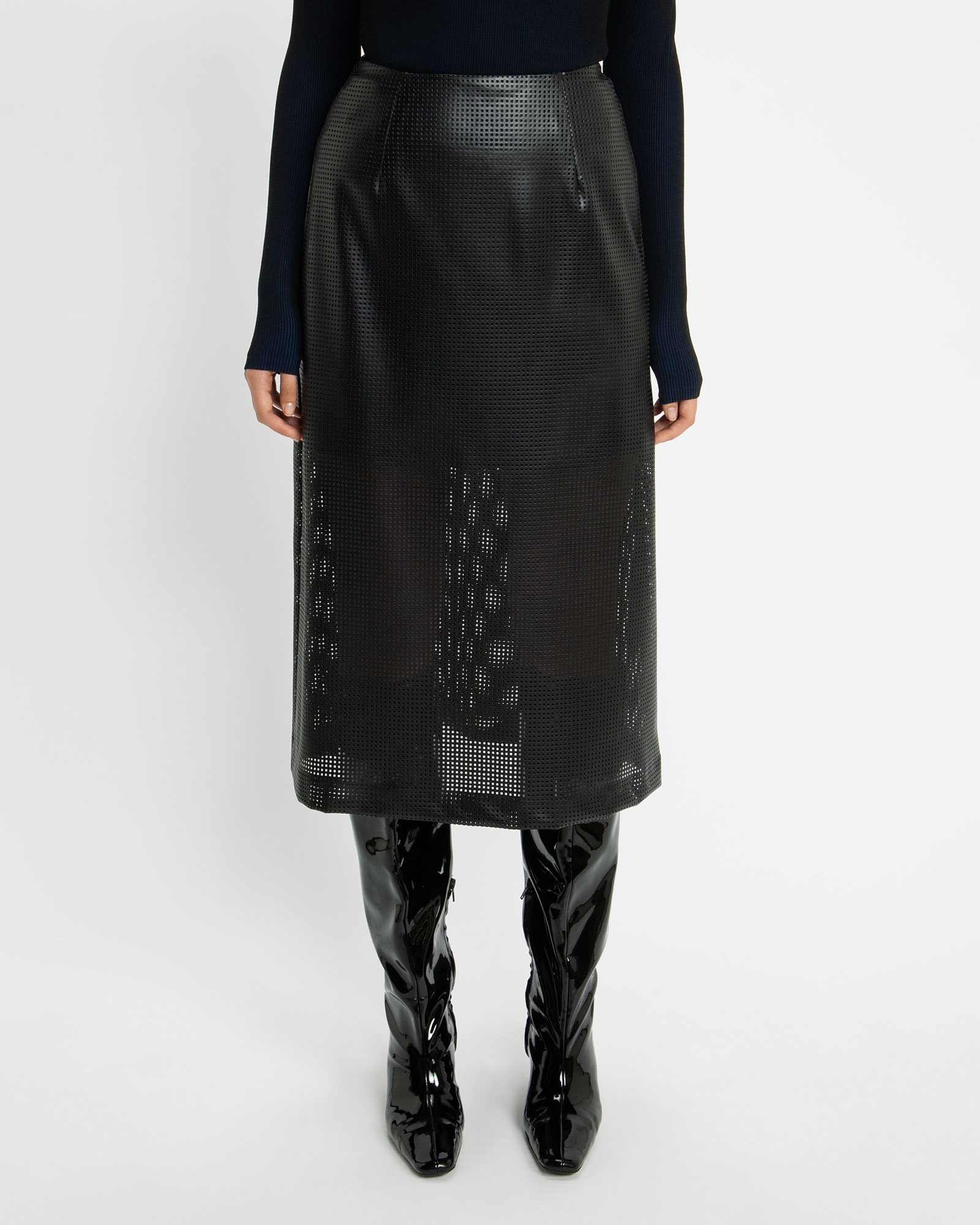 Skirts  | Vegan Leather Midi Skirt | 990 Black