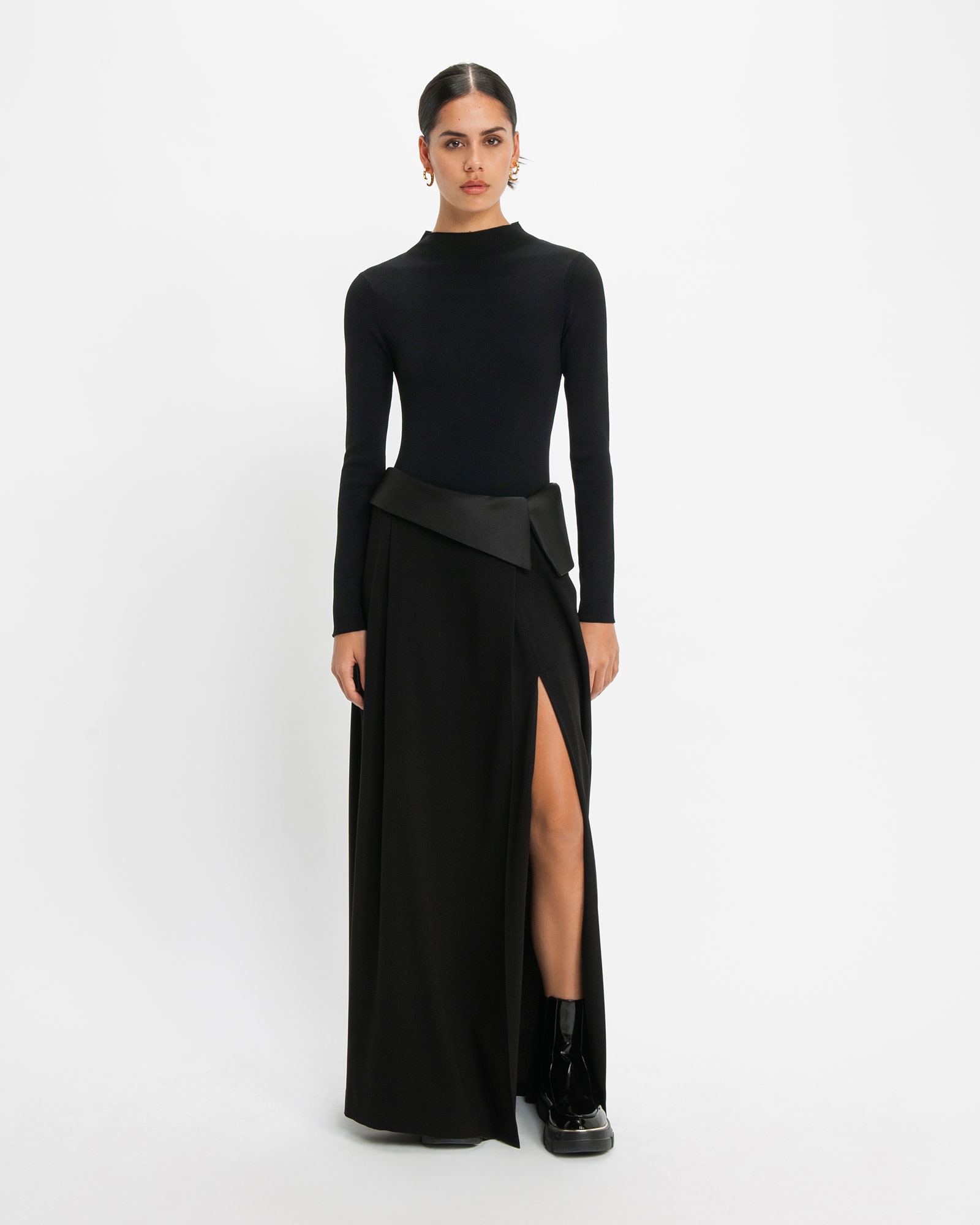 Skirts | Folded Tuxedo Maxi Skirt | 990 Black