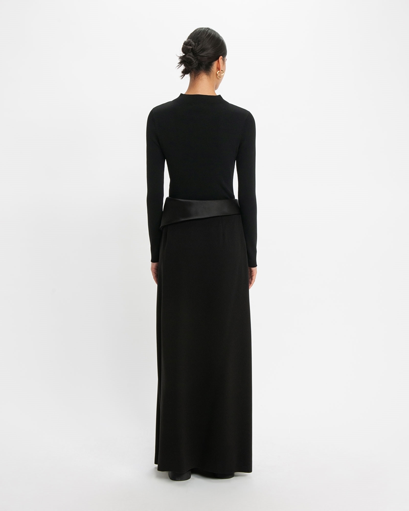 Skirts  | Folded Tuxedo Maxi Skirt | 990 Black