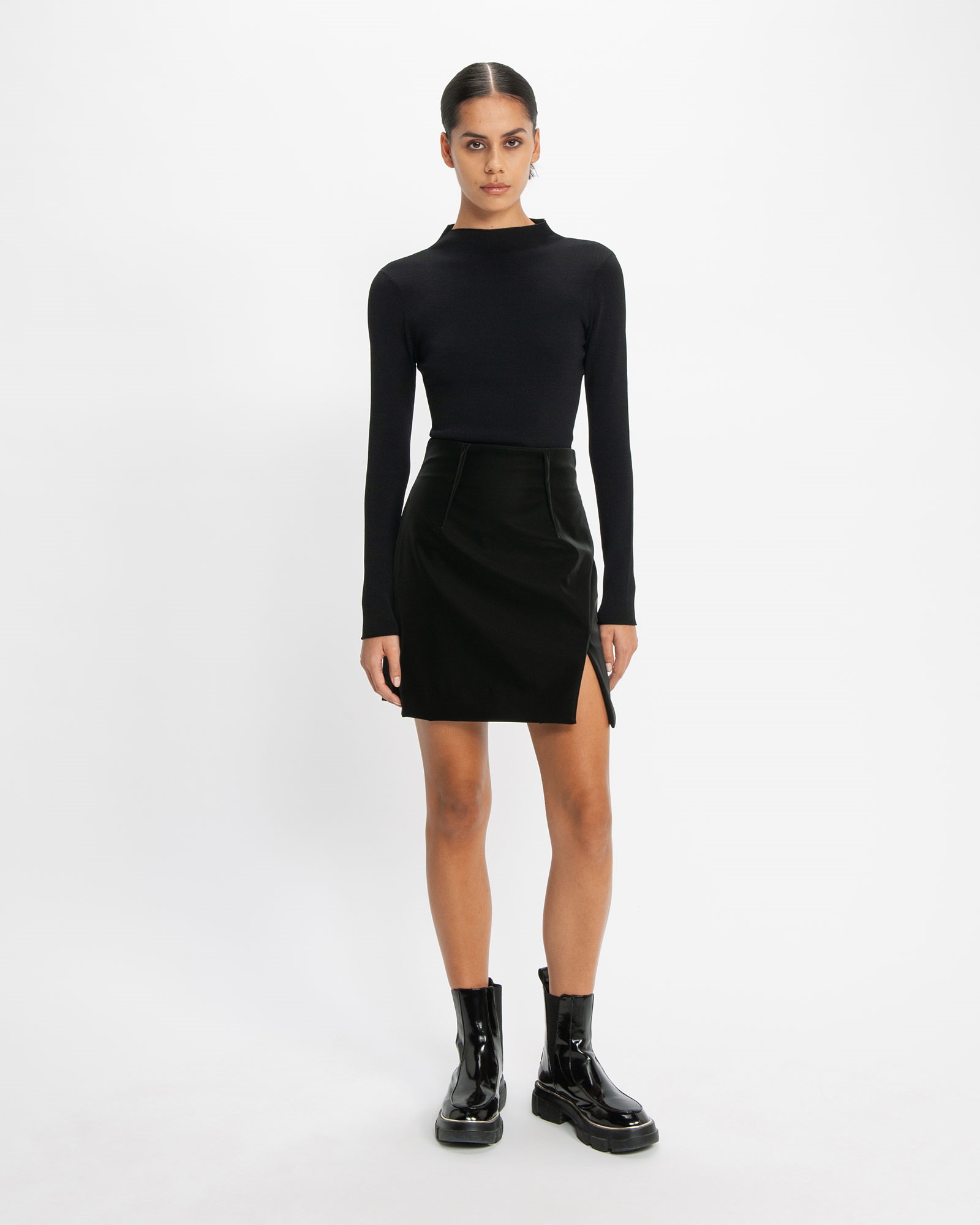 Skirts | Lustrous Black Mini Skirt | 990 Black