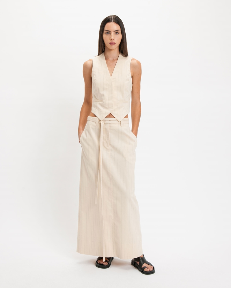 Skirts | Pinstripe Tie Detail Midi Skirt | 115 Vanilla
