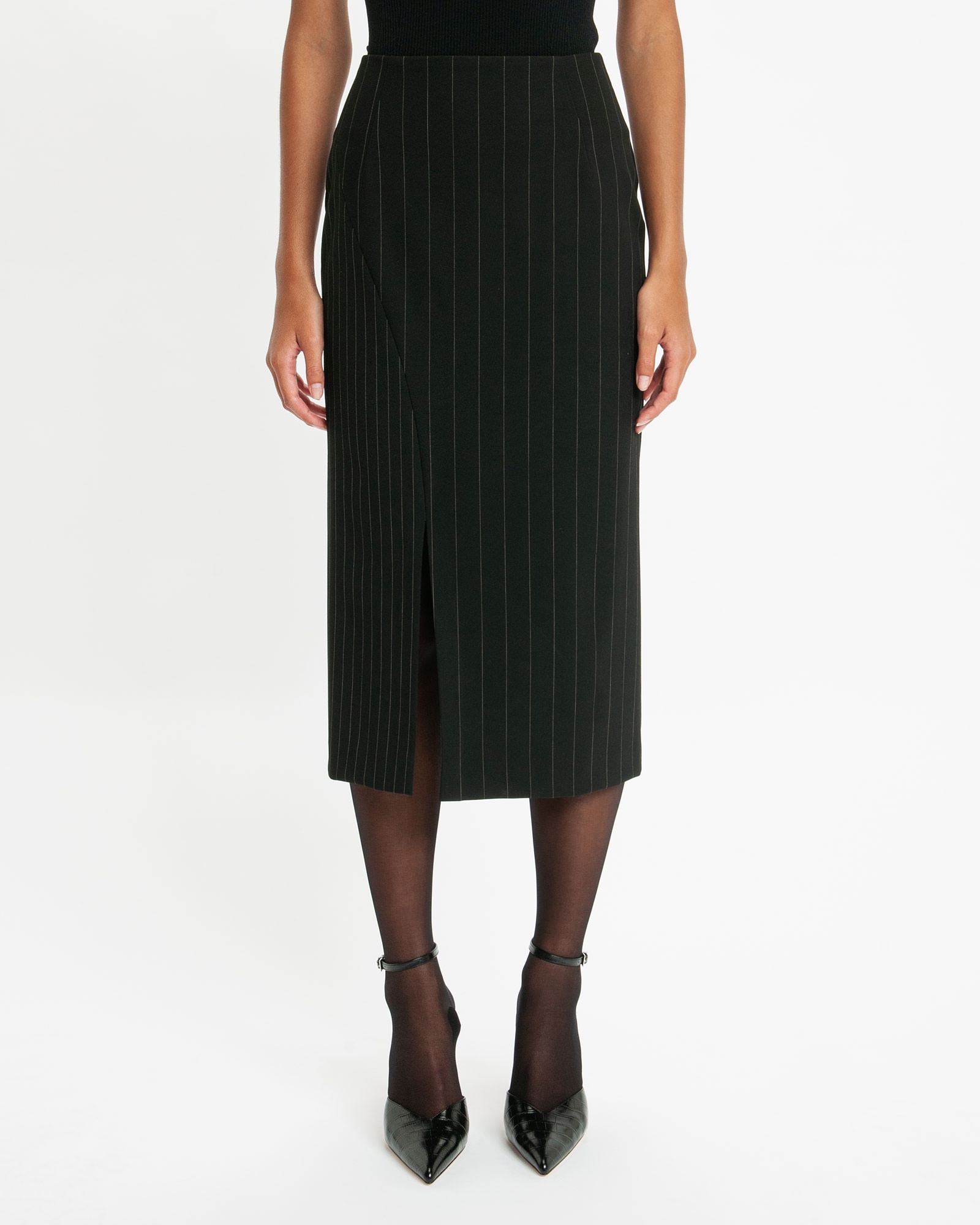 Skirts  | Contrast Pinstripe Midi Skirt | 990 Black