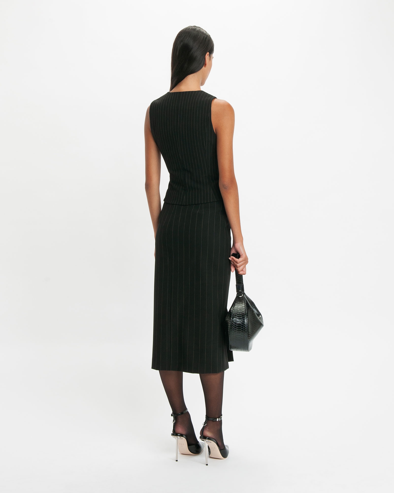Skirts | Contrast Pinstripe Midi Skirt | 990 Black