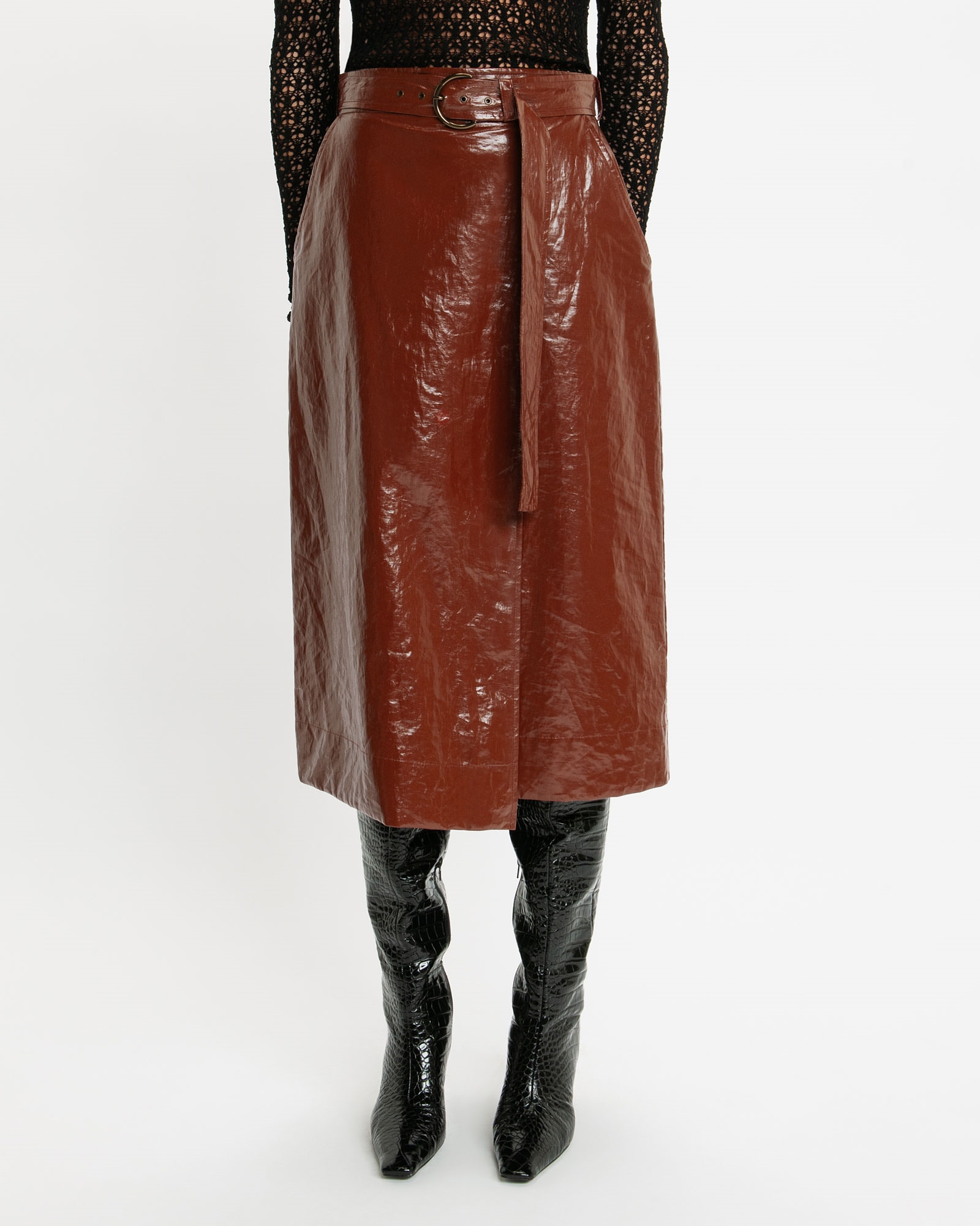 Skirts  | Gloss Linen Midi Skirt | 896 Sienna