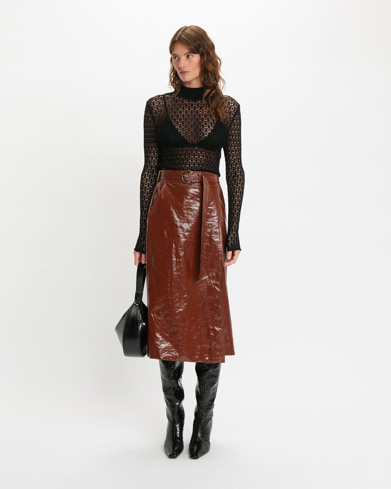 Skirts | Gloss Linen Midi Skirt | 896 Sienna