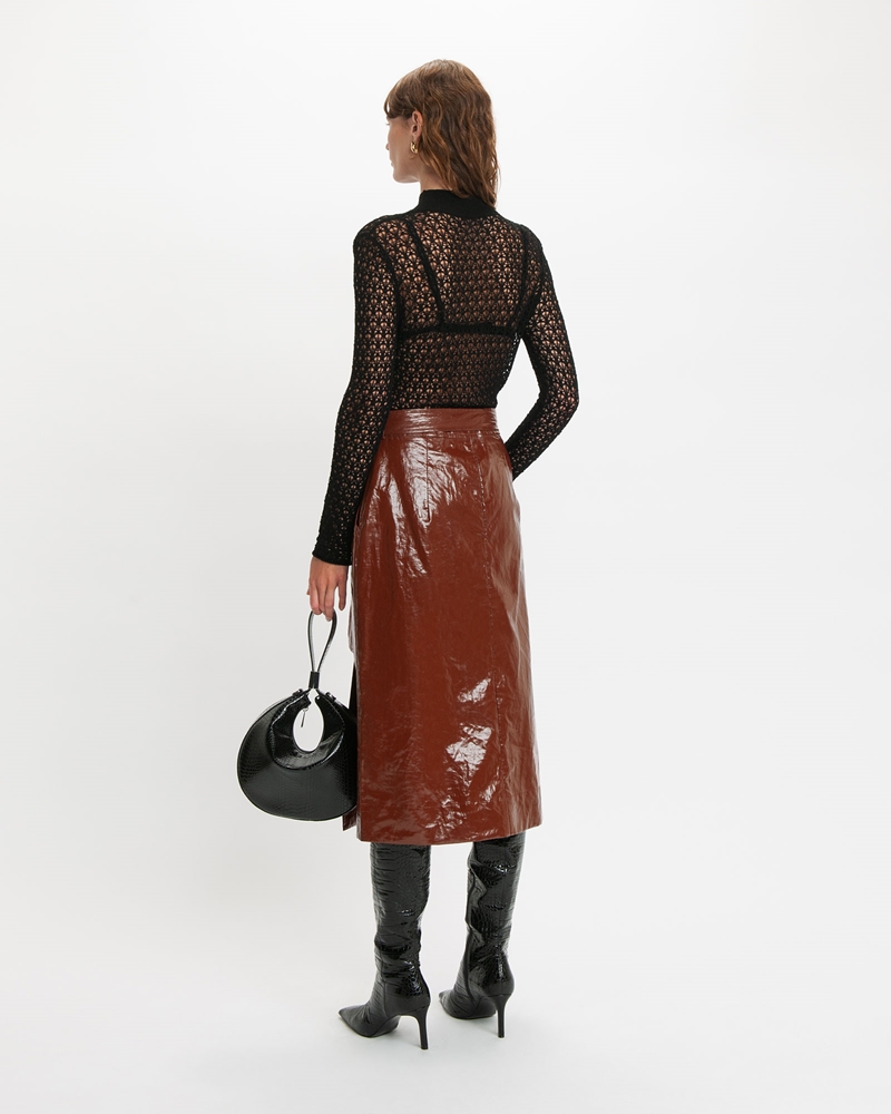 Skirts  | Italian Gloss Linen Midi Skirt | 896 Sienna