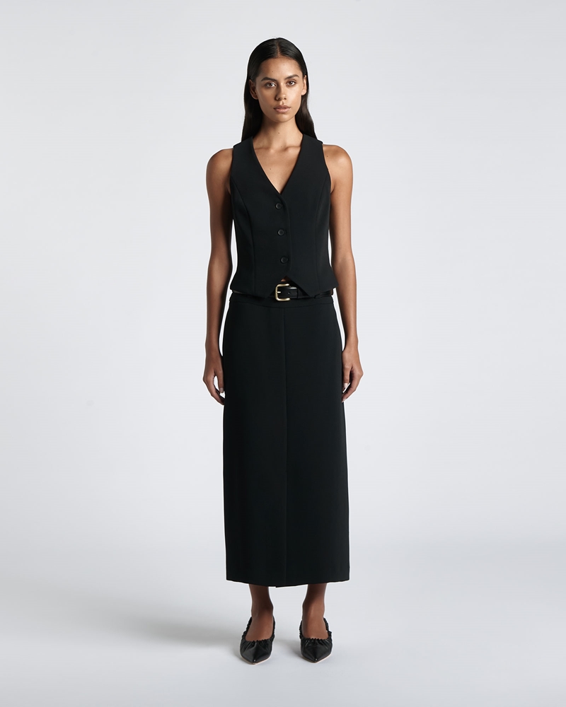 Wear to Work | Recycled Twill Column Skirt | 990 Black