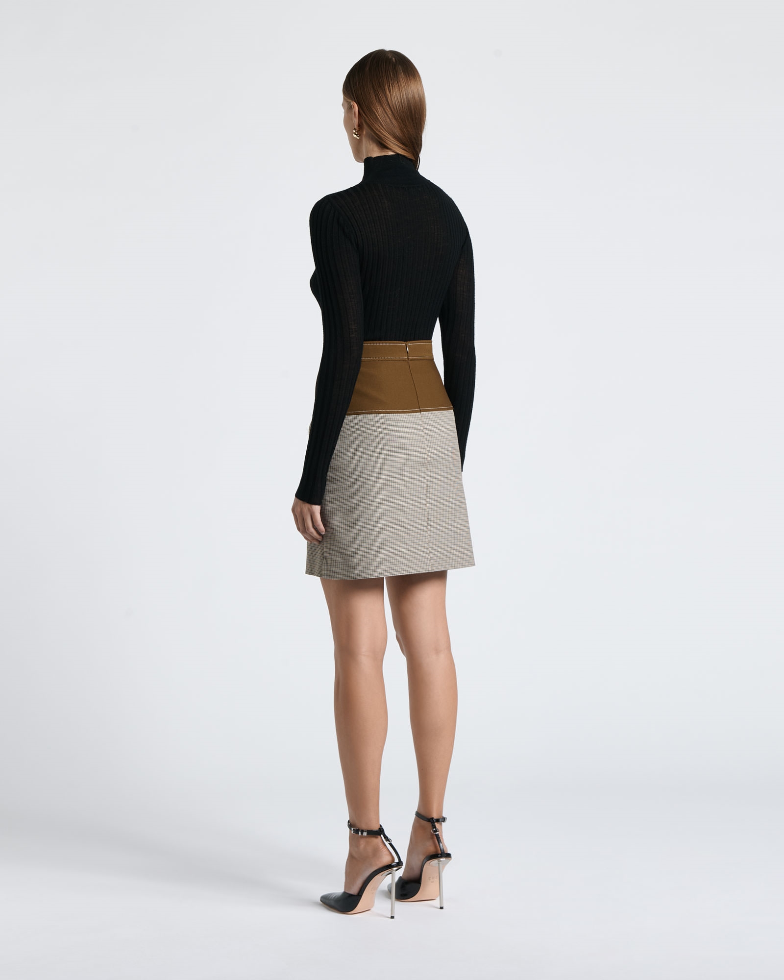 Skirts | Houndstooth Belted A-Line Skirt | 978 Black/Tan