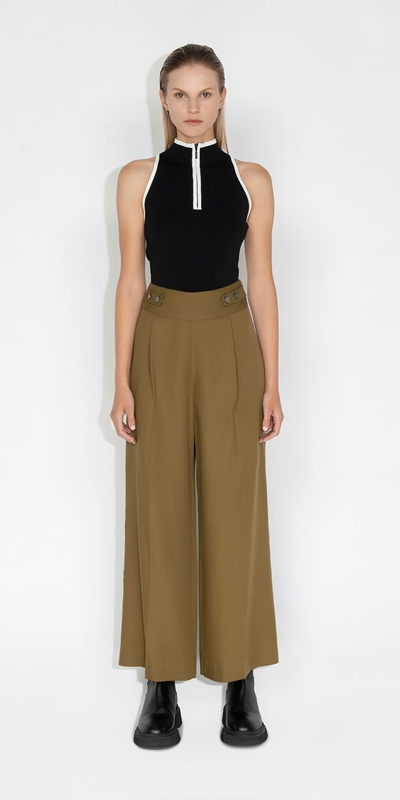 Made in Australia | Snap Waist Wide Leg Pant | 360 Olive