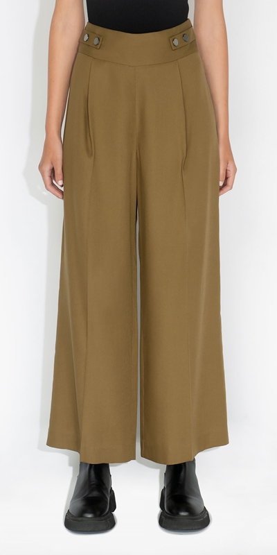Wear to Work  | Snap Waist Wide Leg Pant | 360 Olive