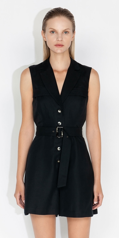 Sale  | Belted Button Front Playsuit | 990 Black
