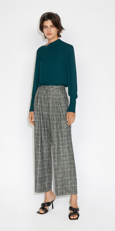 Wear to Work | Melange Check Wide Leg Pant | 950 Charcoal